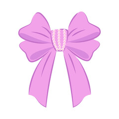 Vintage lilac bow with pearl decorations. Vector element in Coquette aesthetic. Coquettecore bow