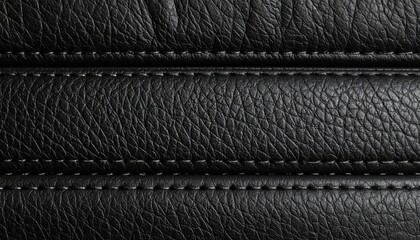 Close-up of black leather with stitched seams