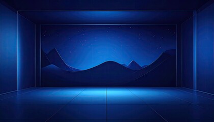 Dark blue room with starry mountain backdrop