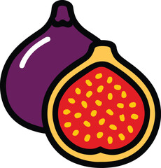 Purple fig fruit cut in half with yellow outline and red interior vector