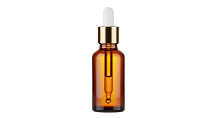 Fototapeta premium Photo of amber glass dropper bottle with gold accent isolated on transparent background