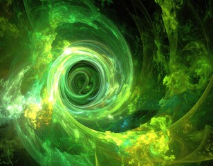 Abstract swirling vortex of vibrant green and yellow fractal energy