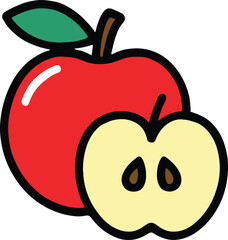 Red apple with slice and green leaf on white background fruit food