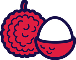 Red Lychee Fruit with Dark Blue Outline on White Background tropical food