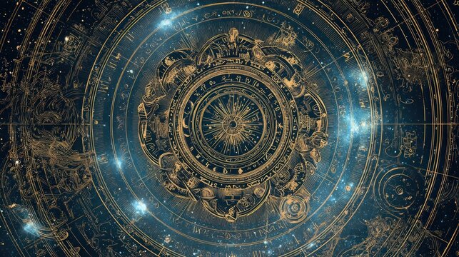 Ornate celestial map illustration with detailed design elements and cosmic background