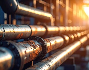 Industrial metal pipes, rusty and connected