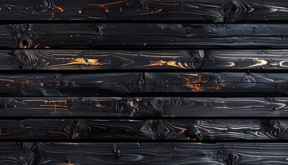 Naklejka premium Dark, horizontal wood planks, blackened texture