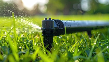 Close-up of a sprinkler watering a lawn
