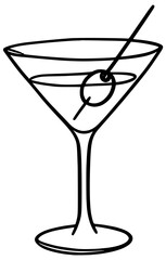 Martini glass with olives and lime