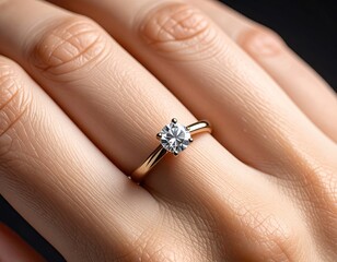 Close-up of a solitaire diamond ring on a hand (1)