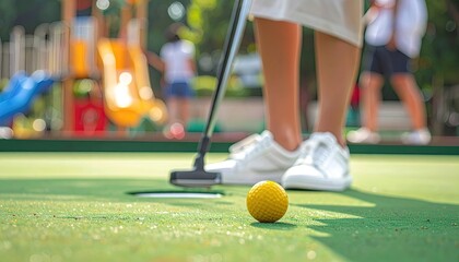 Miniature golf, person about to putt