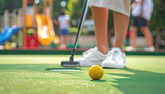 Miniature golf, person about to putt