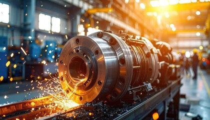 Industrial machinery being worked on with sparks