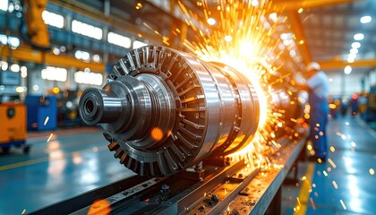 Industrial machinery being welded in a large factory