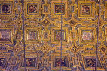 Detail of ornate coffered ceiling in Santa Maria dei Miracoli, Venice