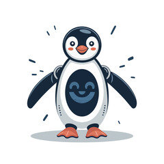 Cute penguin character, smiling bird mascot, simple winter cartoon, arctic wildlife illustration, children friendly design, vector graphic