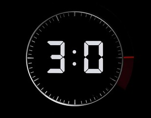 Digital clock displaying 300 on a black background. A metallic bezel surrounds the digital display. A progress bar is partially visible