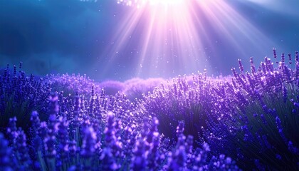 Lavender field bathed in vibrant sunlight