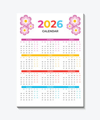 Colourful calender design template 2026