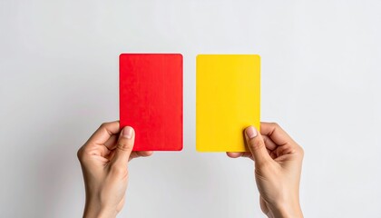 Two hands hold a red and yellow card (4)