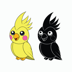 Cockatiel Parrot Bird Cute Pet Cartoon Animal Color Silhouette Design Vector Illustration