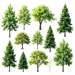 Obraz premium a variety of beautiful and vibrant trees, set against a clean, natural backdrop, creating a serene and visually appealing scene. The collection showcases diversity in foliage and structure.