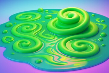 Fototapeta premium Abstract green swirl shapes with glossy texture on colorful gradient background forming a fluid organic pattern in surreal light environment. Ai generative