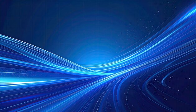 Abstract vibrant blue light trails on a dark background