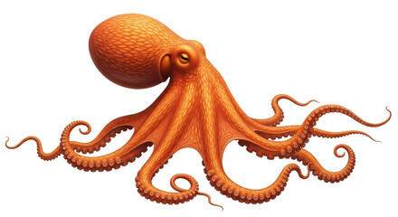 Obraz premium Isolated Orange Octopus with Eight Arms, Tentacles Curled for Swimming, Marine Animal