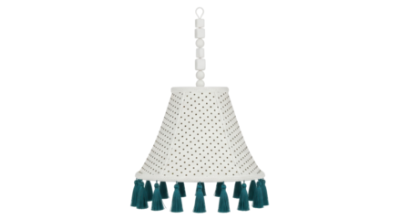 Isolated pendant lamp with polka dots and fringe, lighting fixture for a home interior