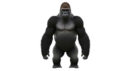 Isolated standing gorilla ready for action, looking at the camera, in realistic illustration © Femke