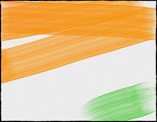 Diagonal Orange and Green Brushstrokes on White Textured Canvas