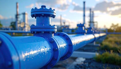 Blue industrial pipeline with valves