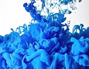 Abstract vibrant blue ink swirling in water