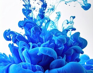 Abstract close-up of vibrant blue ink swirling
