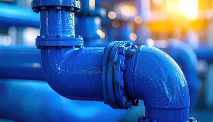 Close-up of blue industrial pipes