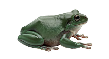 Isolated Australian green tree frog resting its body on a solid surface with a clean background