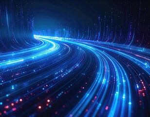 Abstract digital road with glowing light trails