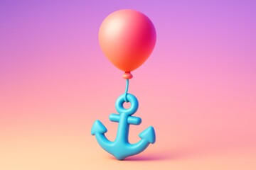 Surreal floating balloon lifting a blue anchor with soft colorful lighting on a dreamy pastel gradient background in a creative minimal design style. Ai generative