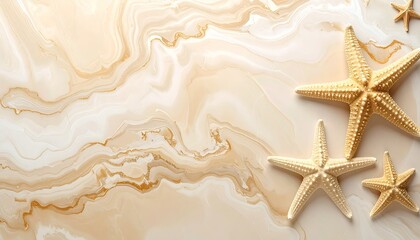 Light beige marble background with starfish