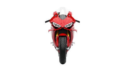 Isolated red sport motorbike with windscreen, front view on neutral, no-frills background