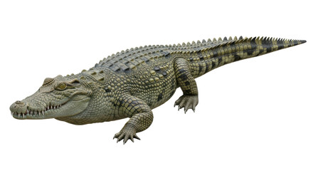 Naklejka premium Isolated Crocodile in Natural Pose with Scaly Skin, Bony Plates, Strong Legs and Clawed Feet