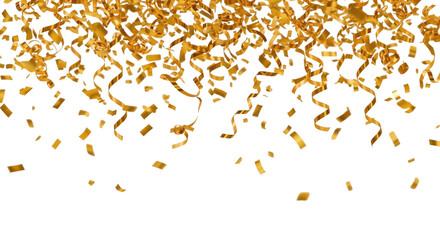 Isolated golden confetti celebration decorations festive, shiny, fun birthday and party events