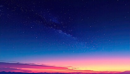 Fototapeta premium Starry night sky transitions to vibrant sunrise