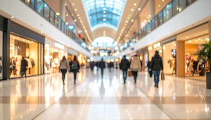 Blurred view of shoppers in a large, modern shopping mall (1)