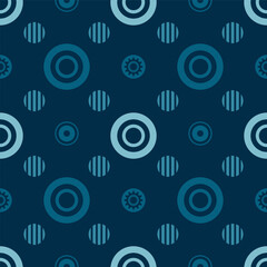 Abstract geometry seamless pattern design in blue colors, for decoration interior, print posters, wrapping paper in modern style in vector. Neutral square monochrome texture with circles, rounds.
