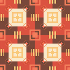 Abstract geometry seamless pattern design in red, brown colors, for decoration interior, print posters, wrapping paper in modern style in vector. Neutral square texture with cube, lines, squares.