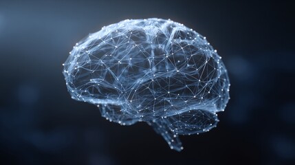 Digital brain with glowing connection dots and neural network pathways in computer generated 3D render. Artificial intelligence concept for technology, innovation and data processing projects