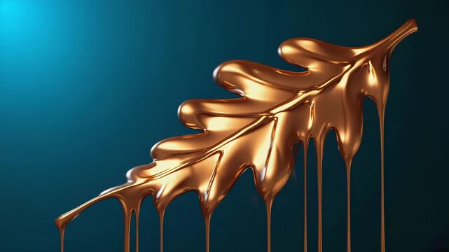 A glowing oak leaf sculpted from liquid bronze, animation style