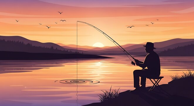 Fishing At Sunset. (1) - Powered by Adobe